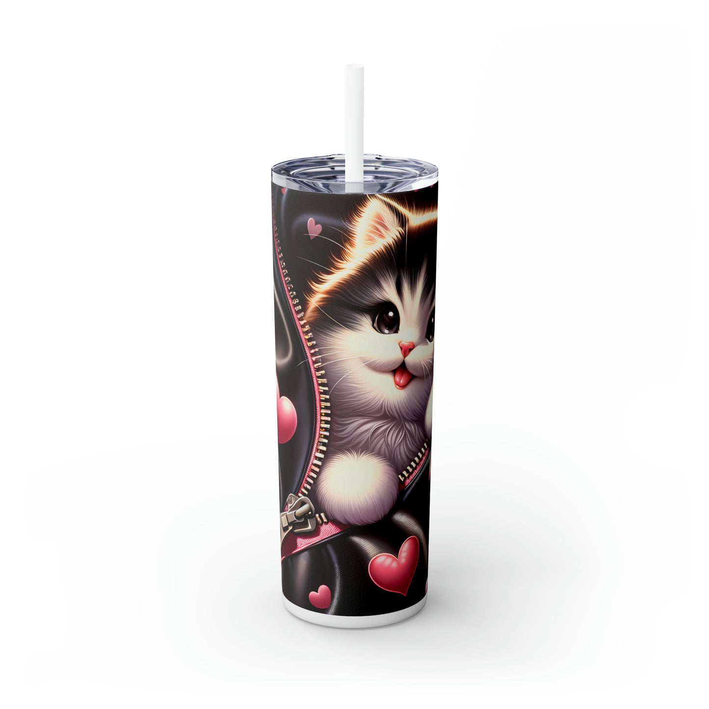 Skinny Tumbler with Straw, 20oz, Cat, Valentines Day, awd-929