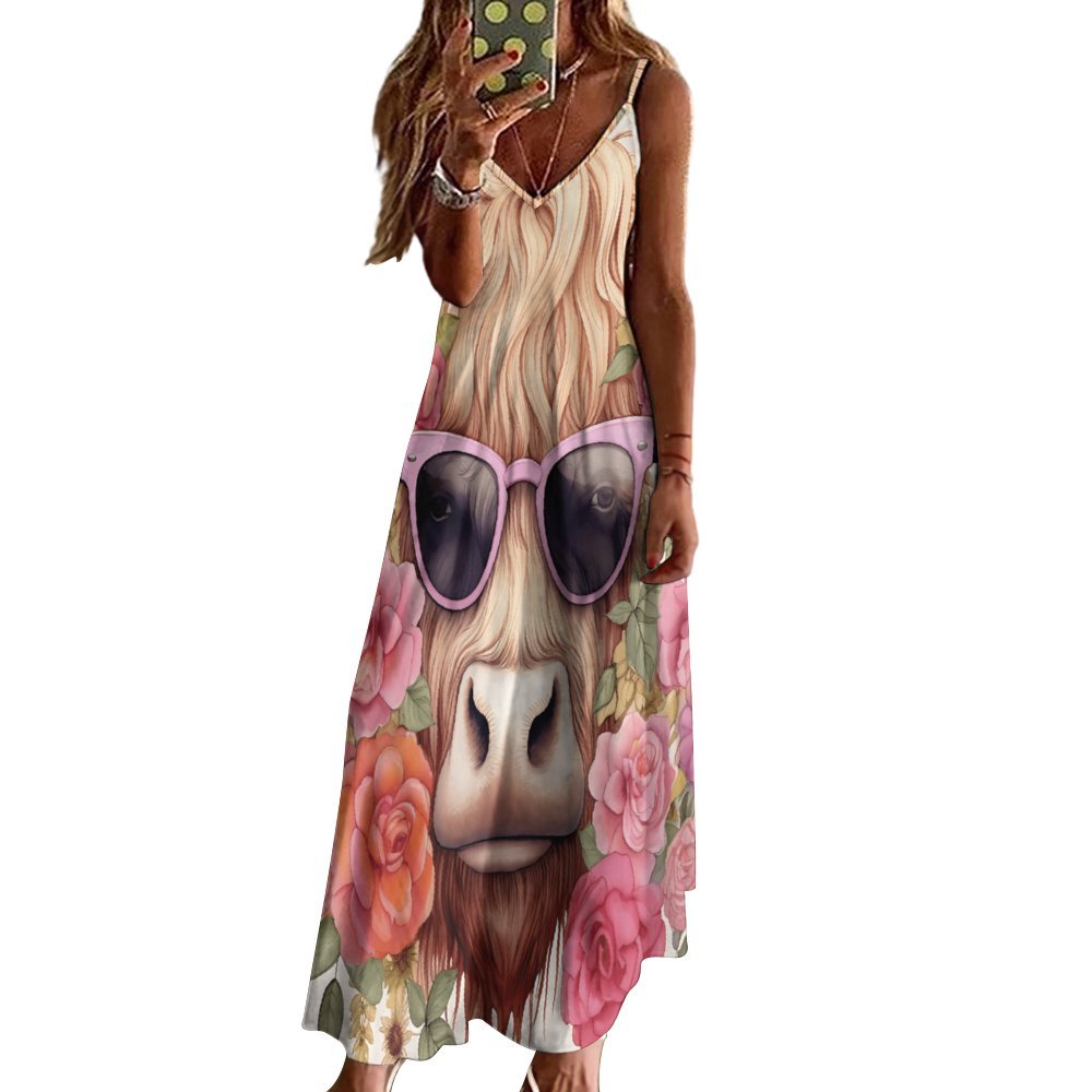 Highland Cow Spaghetti Strap Ankle-Length Dress Long dress