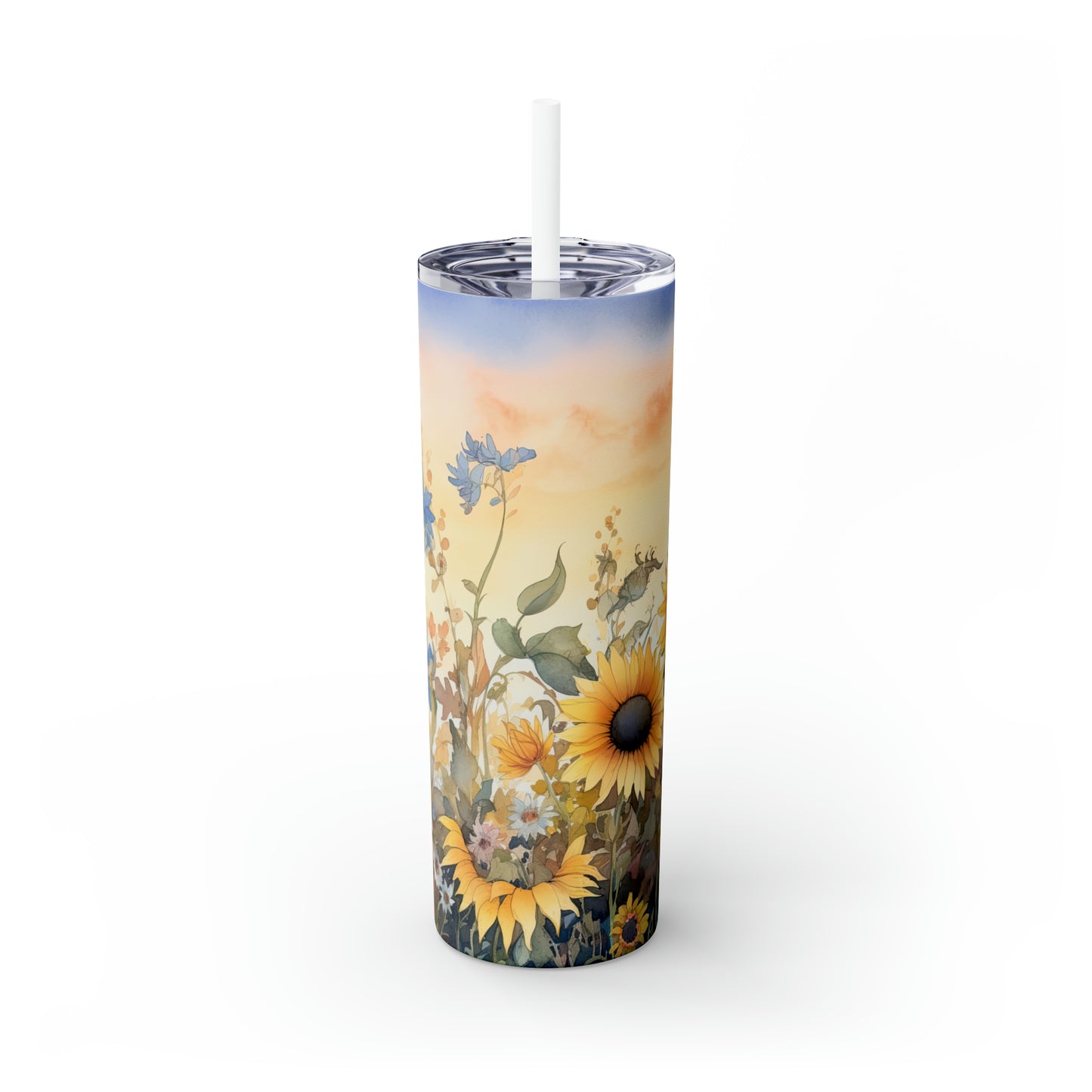 Skinny Tumbler with Straw, 20oz, Sunflowers