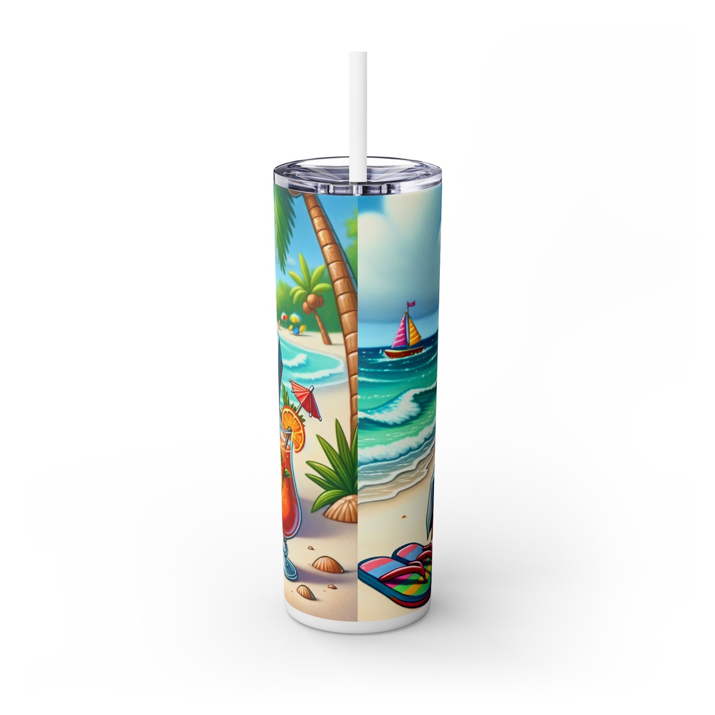 Skinny Tumbler with Straw, 20oz, Dog on Beach, Scottish Terrier, awd-1241