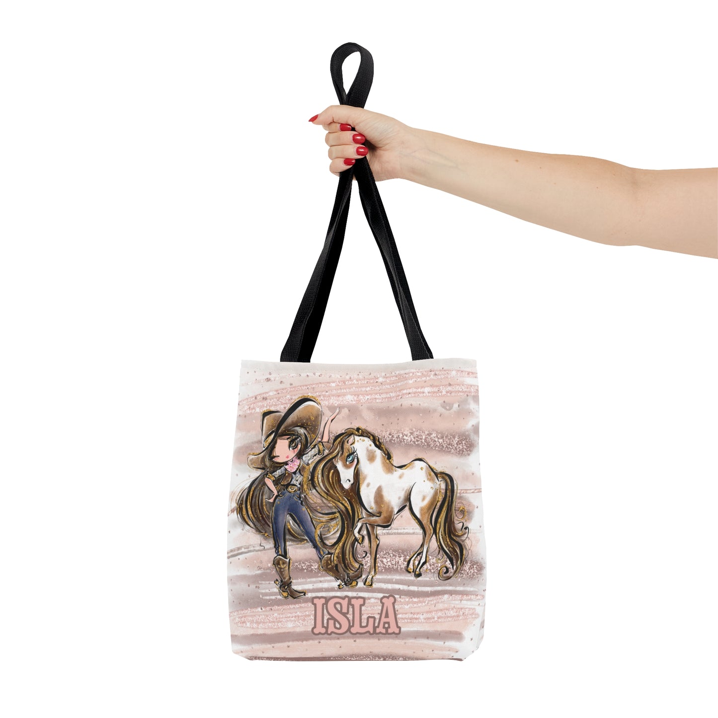 Personalised Tote Bag, Cowgirl & Horse, Brown Hair, Brown Eyes, Tote bag