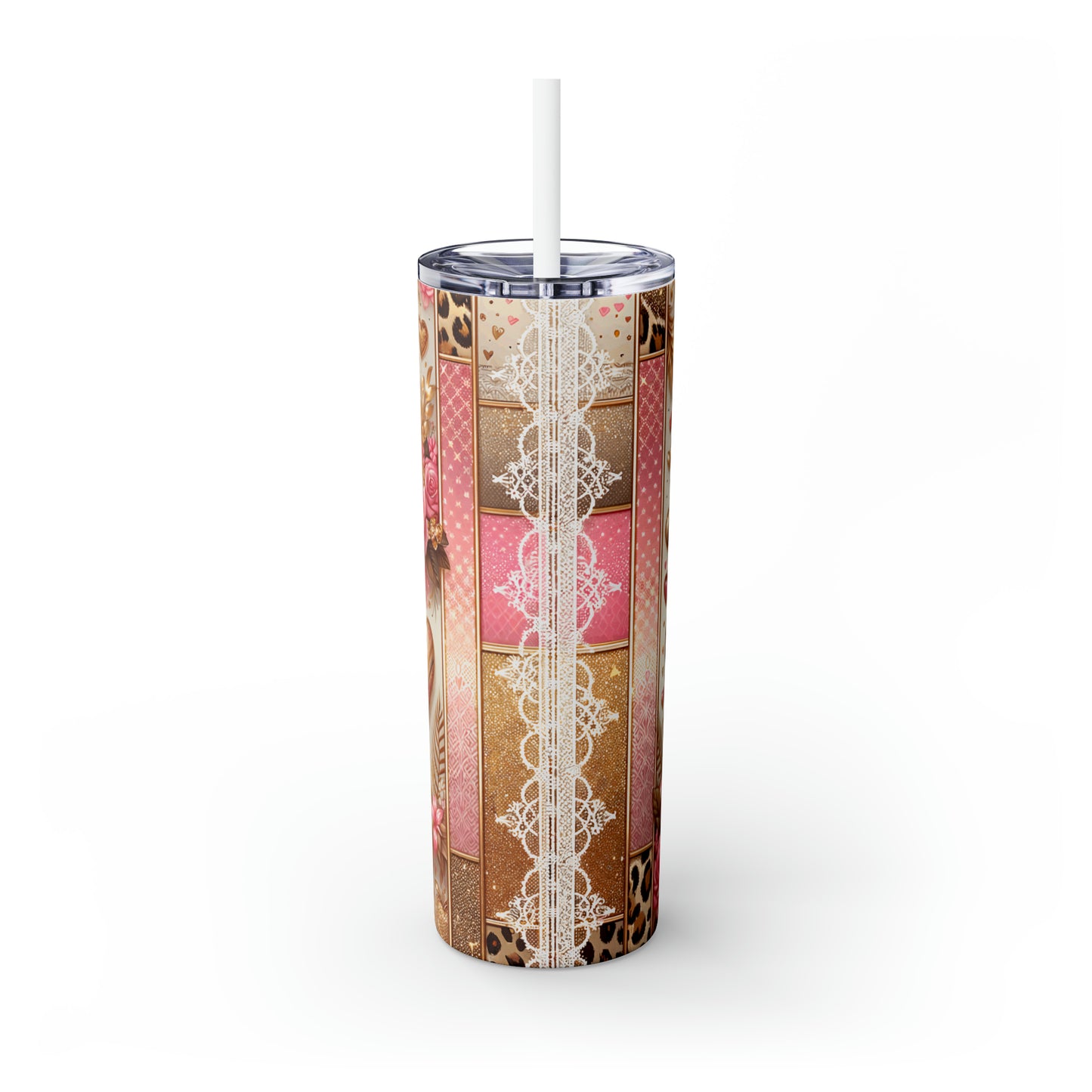 Skinny Tumbler with Straw, 20oz, Hearts, awd-430