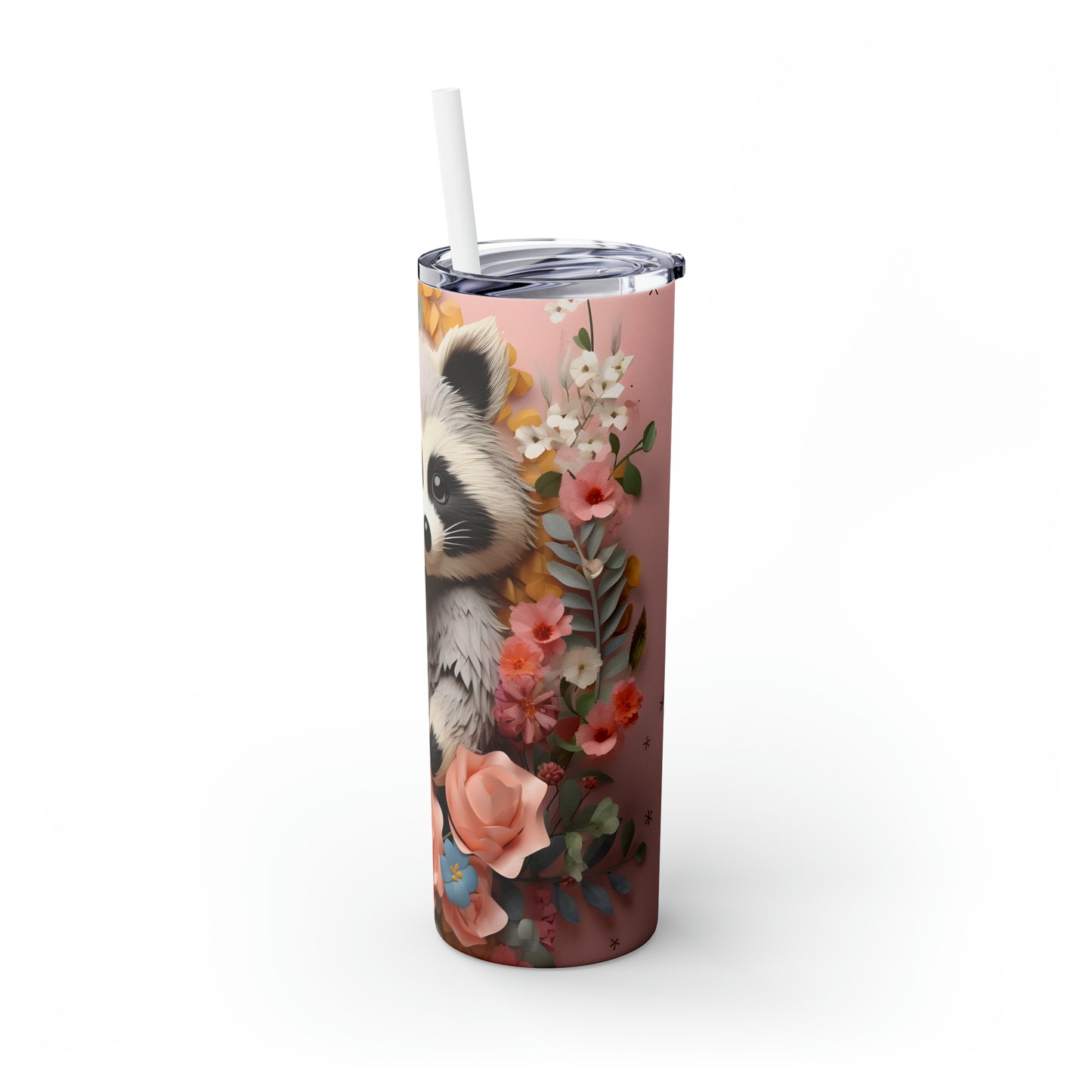 Skinny Tumbler with Straw, 20oz, Racoon