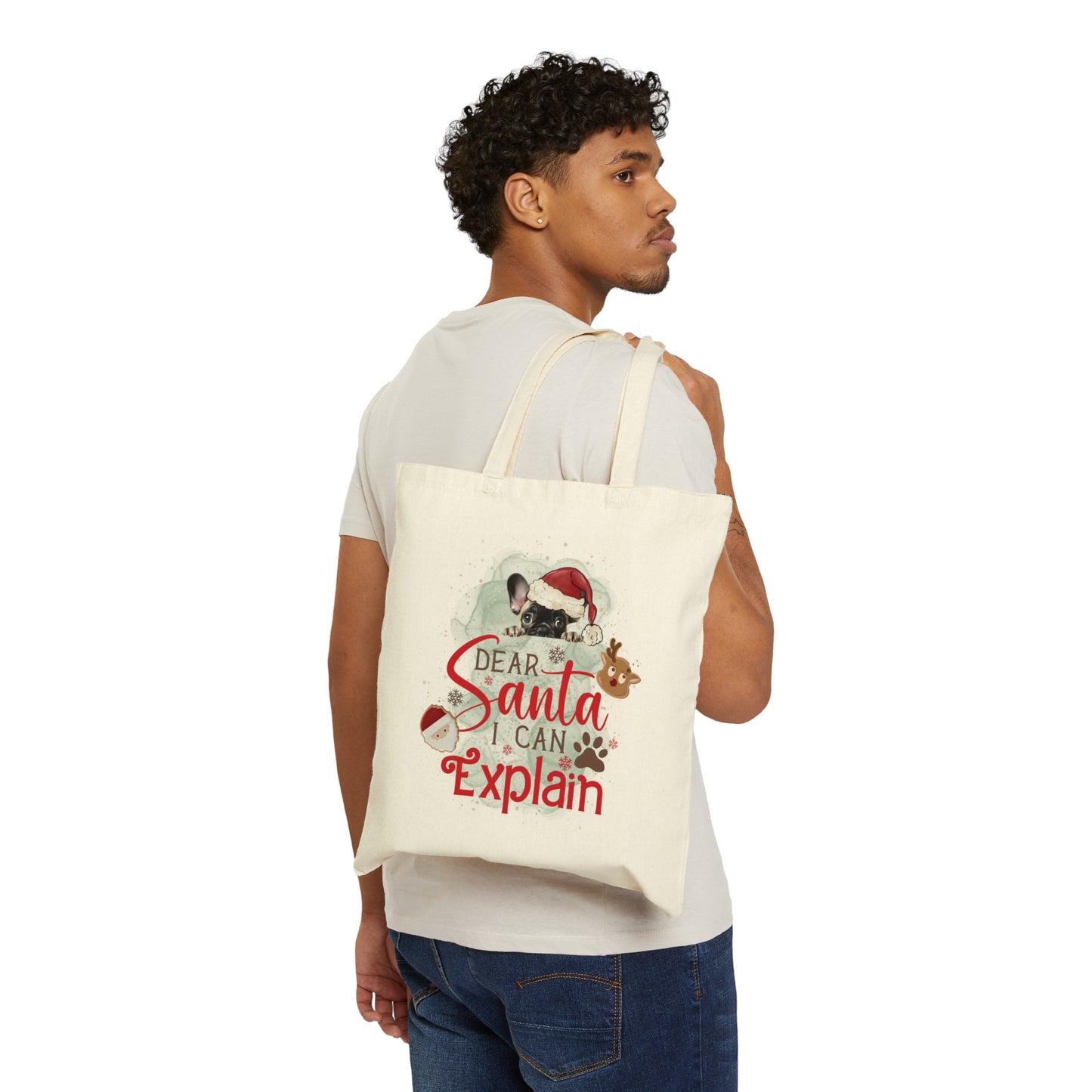 Cotton Canvas Tote Bag, Dog Paws Bag, Dear Santa Bag, Dear Santa Tote, Christmas Bag, Dog Christmas Tote Bag