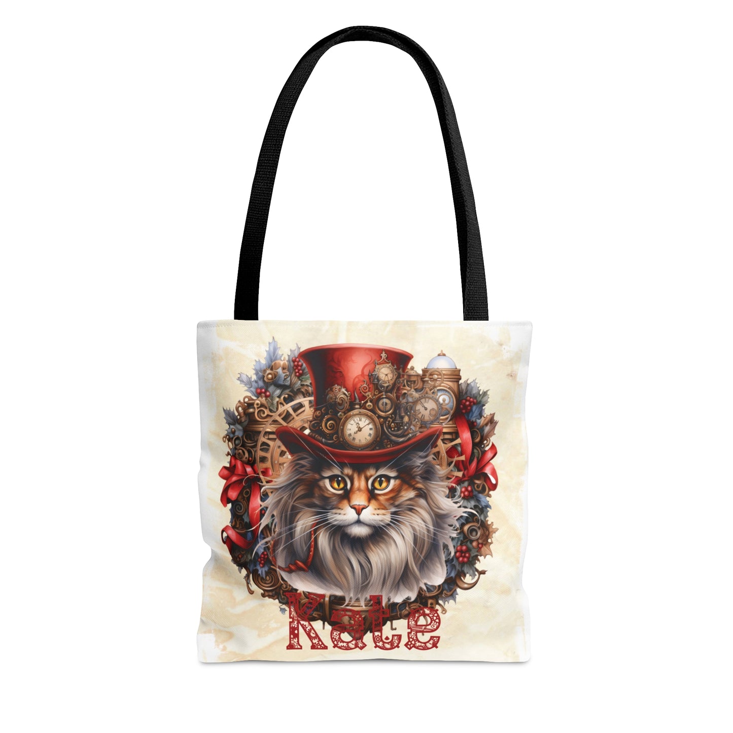 Steampunk Cat wreath Personalised Tote Bag, Steampunk Christmas bag, Christmas Tote Bag, Personalised/Non-Personalised