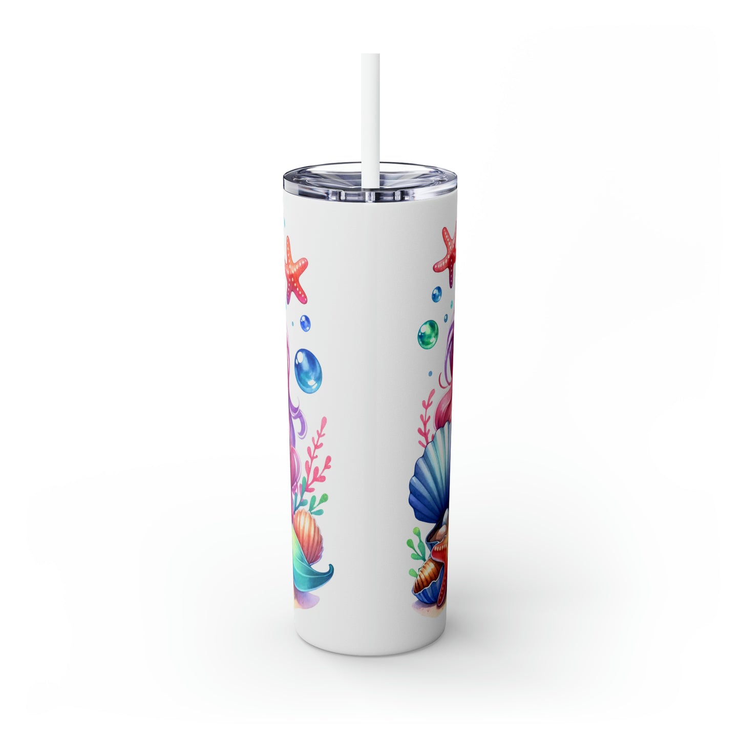 Skinny Tumbler with Straw, 20oz, Mermaid