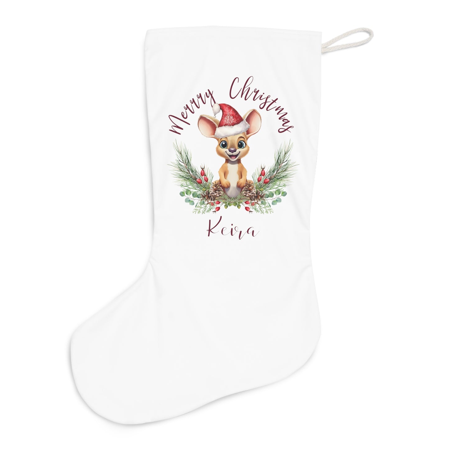 Personalised Santa Stocking, Australian Animals Poinsettia, Kangaroo