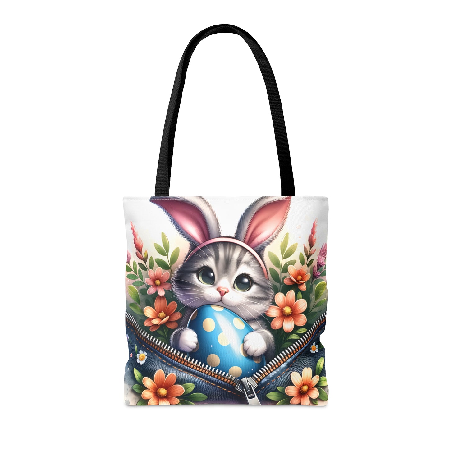 Tote Bag, Easter, Cute Cat with Bunny Ears, Personalised/Non-Personalised Tote bag