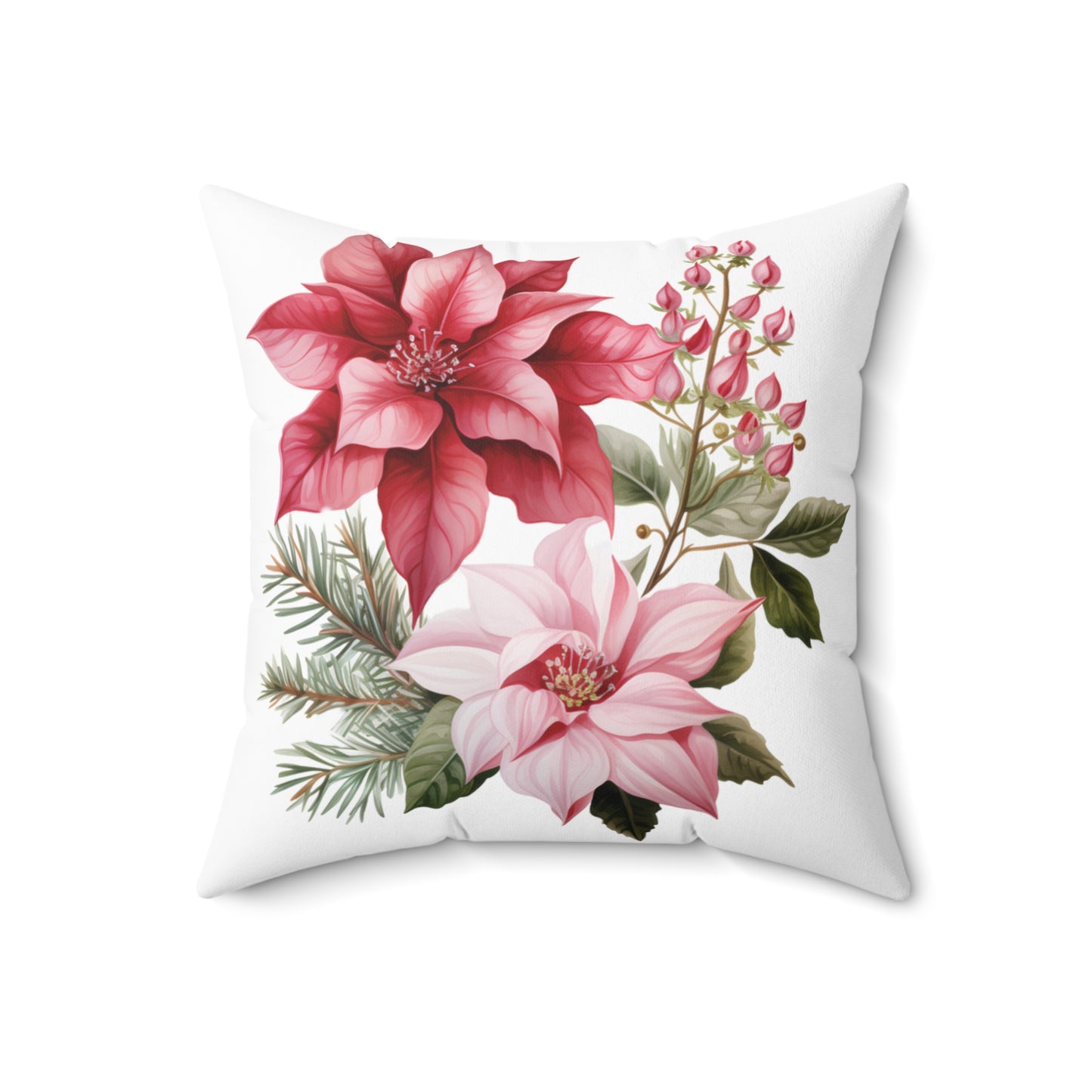 Polyester Square Cushion, Pink Poinsettia