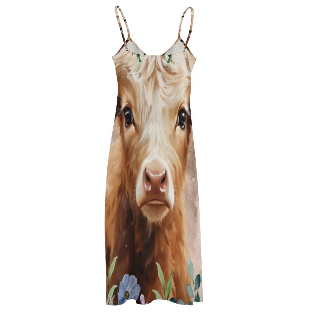 Highland Cow Spaghetti Strap Ankle-Length Dress Long dress