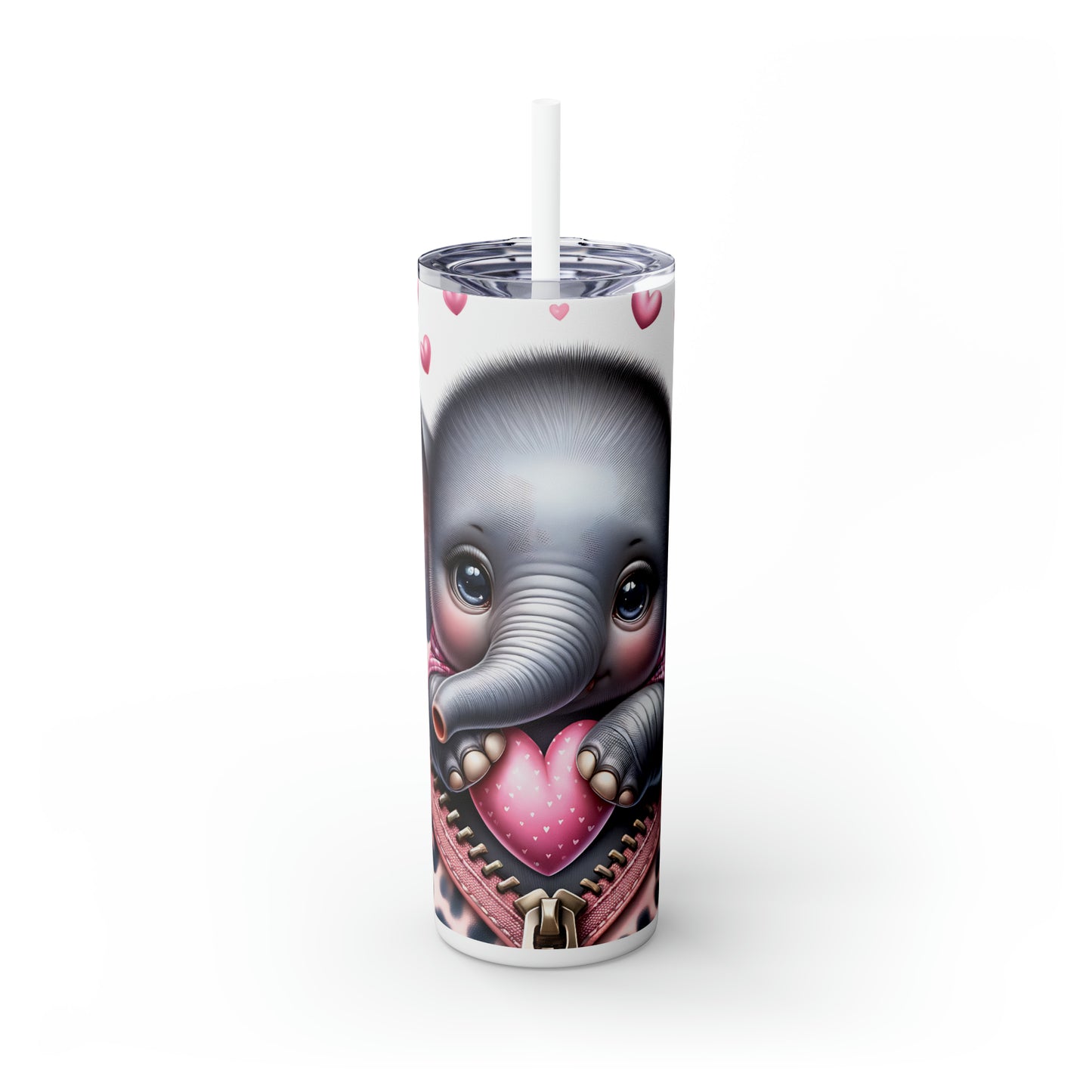 Skinny Tumbler with Straw, 20oz, Elephant, Valentines Day, awd-760