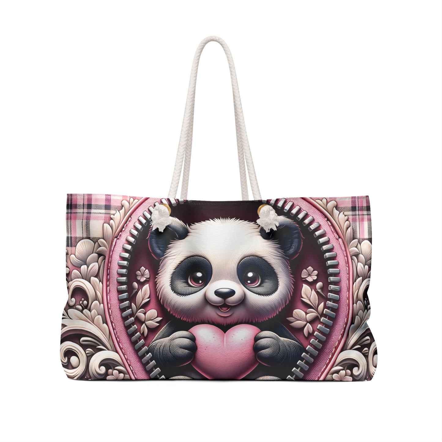 Personalised/Non-Personalised Weekender Bag, Cute Panda, Valentines Day, Large Weekender Bag, Beach Bag, Book Bag