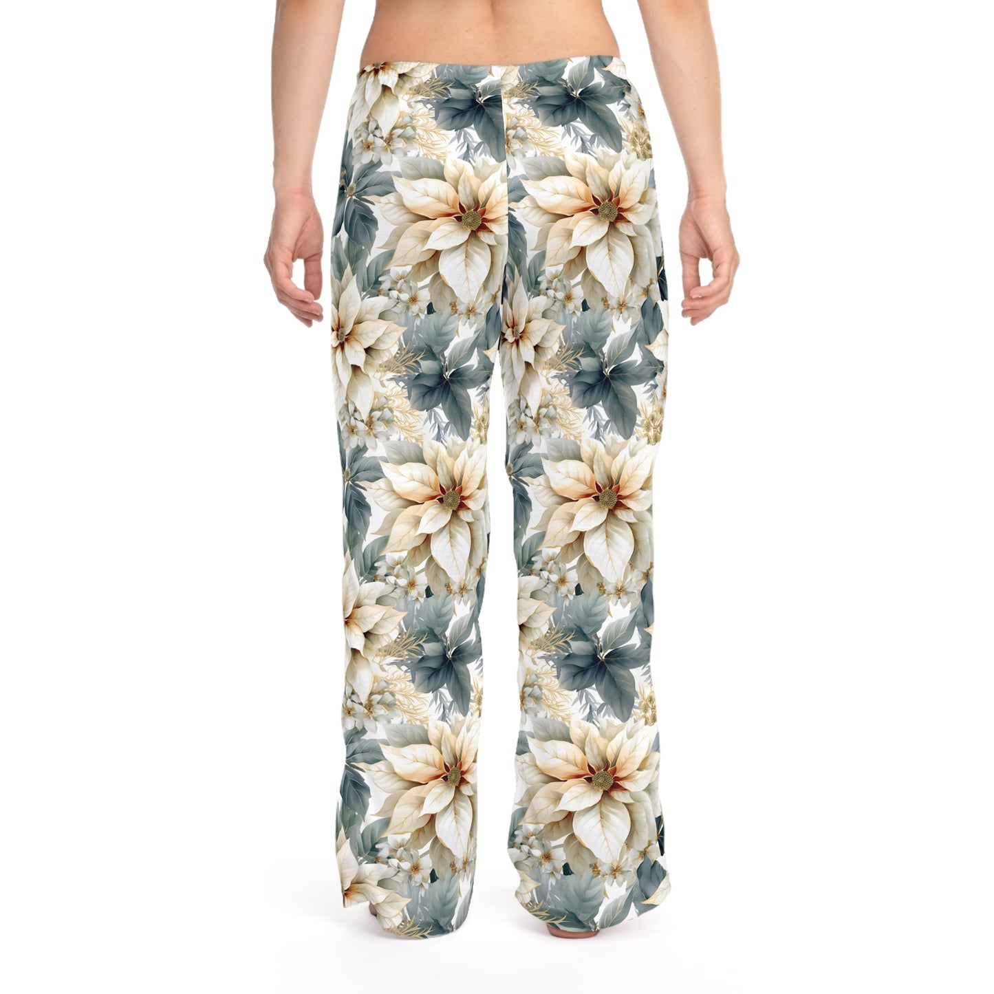 Women's Pyjama Pants, Cream Poinsettia, Sleepwear Bottoms