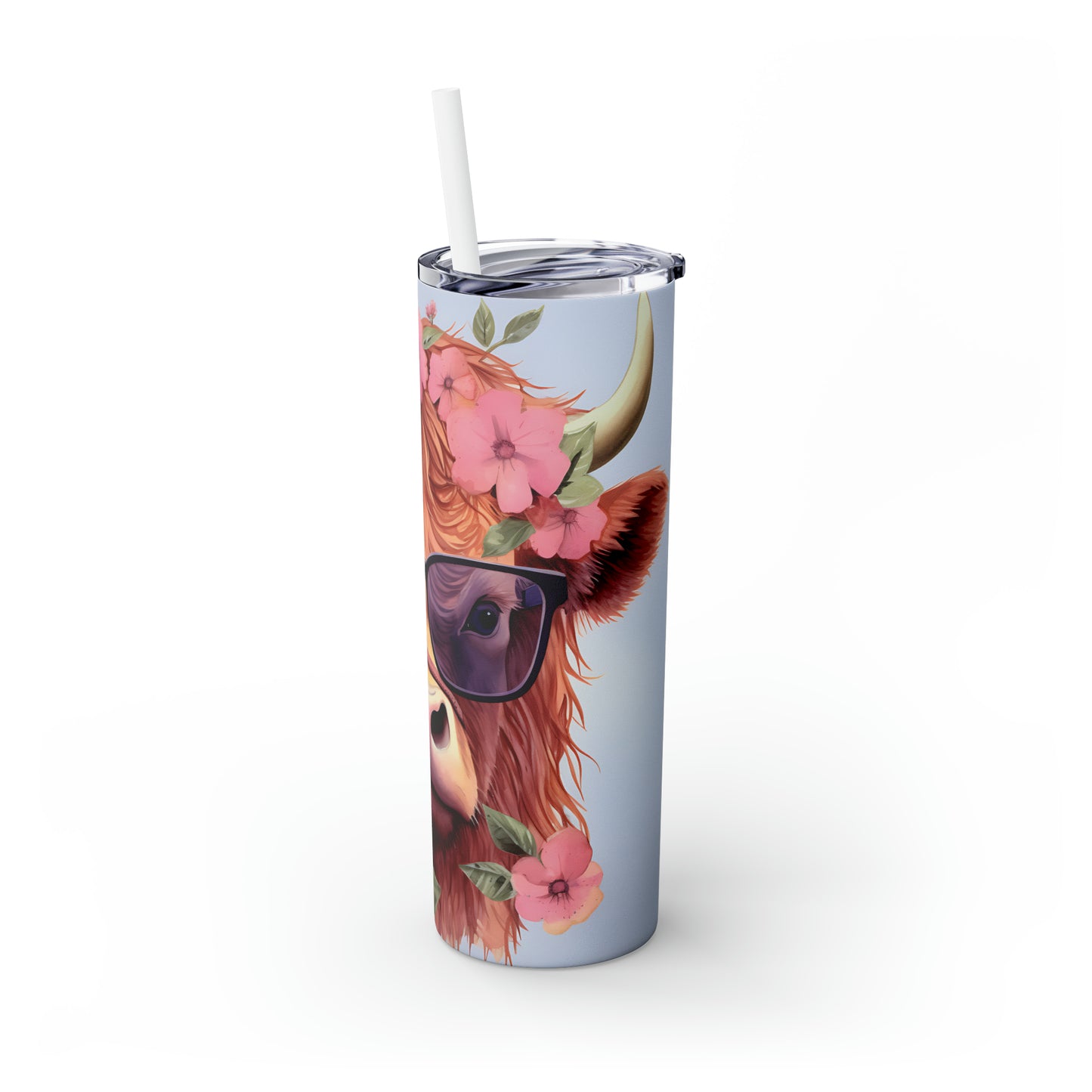 Skinny Tumbler with Straw, 20oz Highlander Cow