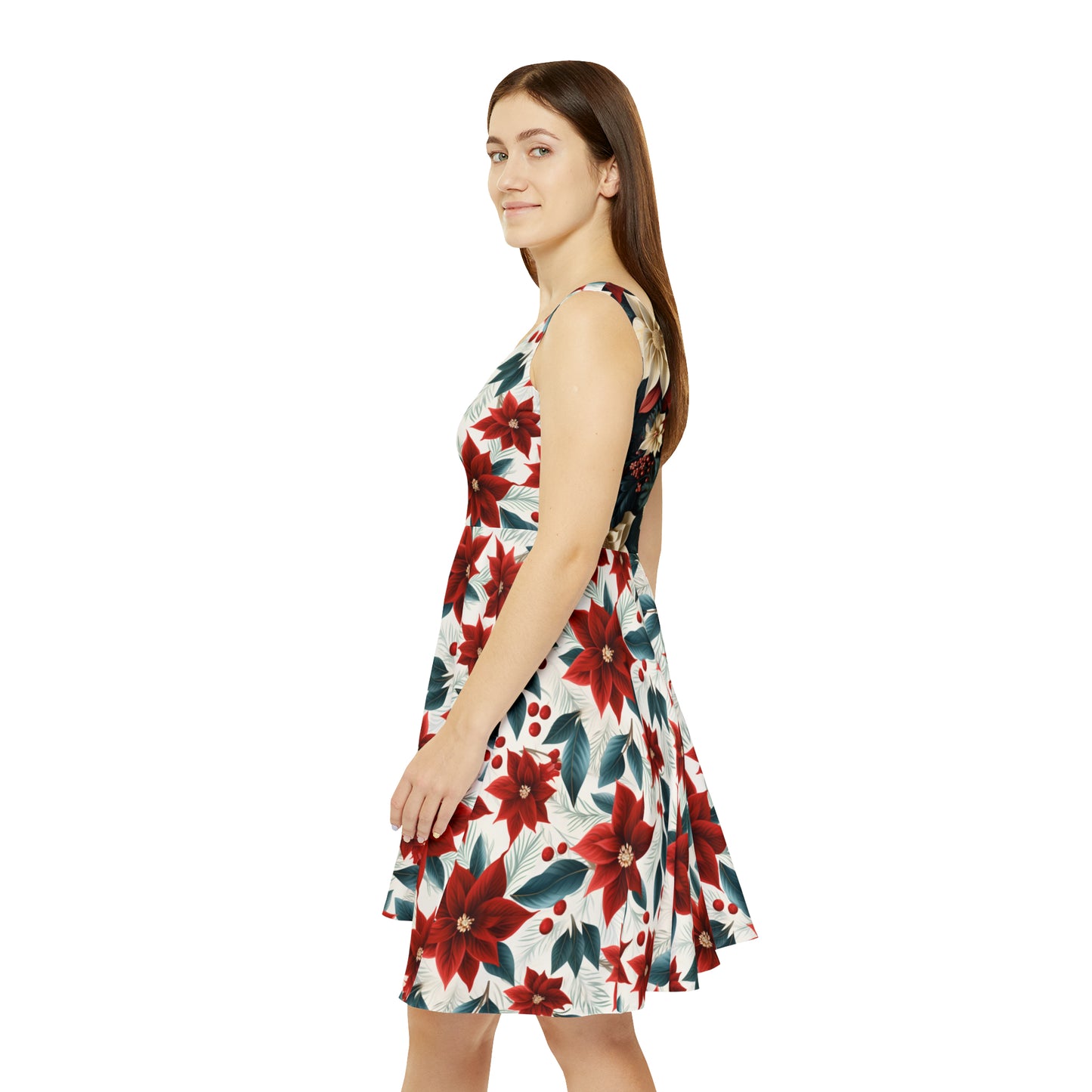 Women's Skater Dress, Red Poinsettia