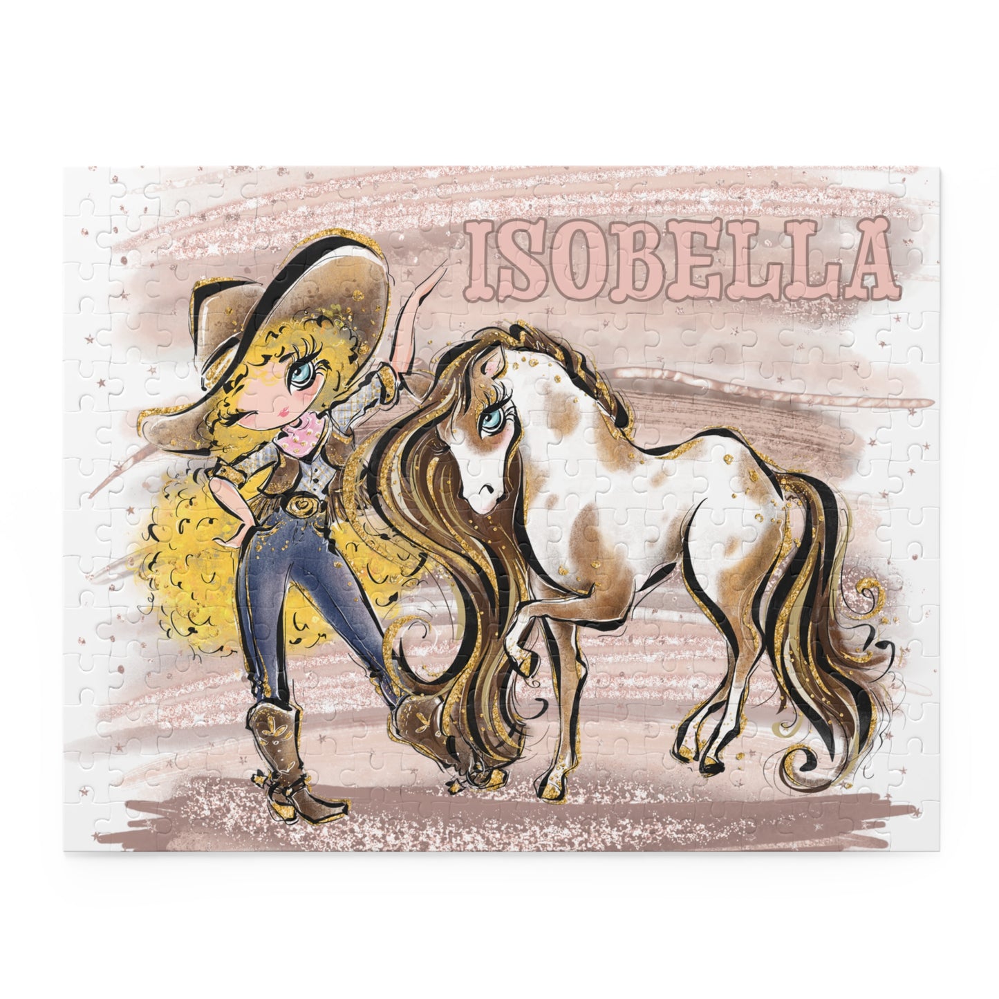 Puzzle, Howdy, Cowgirl and Horse, Blonde Curly Hair, Blue Eyes, Personalised/Non-Personalised, (120, 252, 500-Piece)