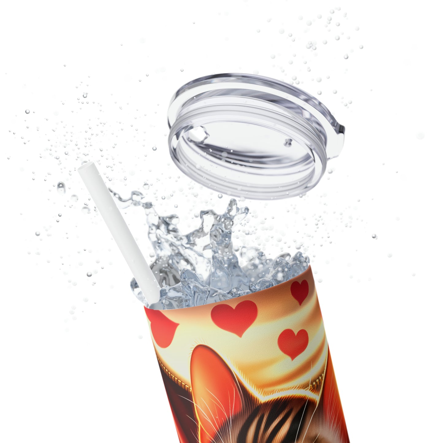 Skinny Tumbler with Straw, 20oz, Cat, Valentines Day, awd-923