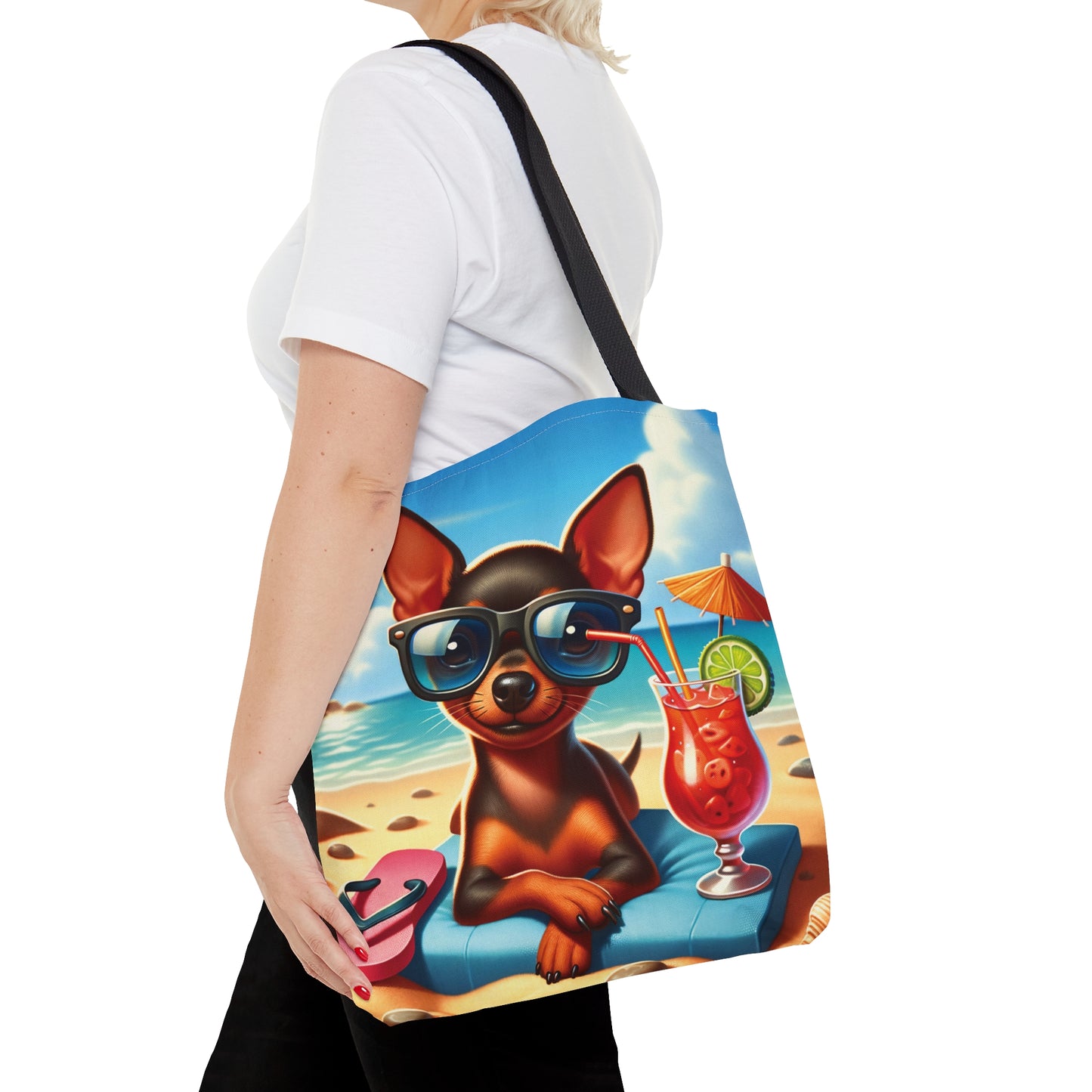 Tote Bag, Dog on Beach, Miniature Pincher, Tote bag, awd-1225