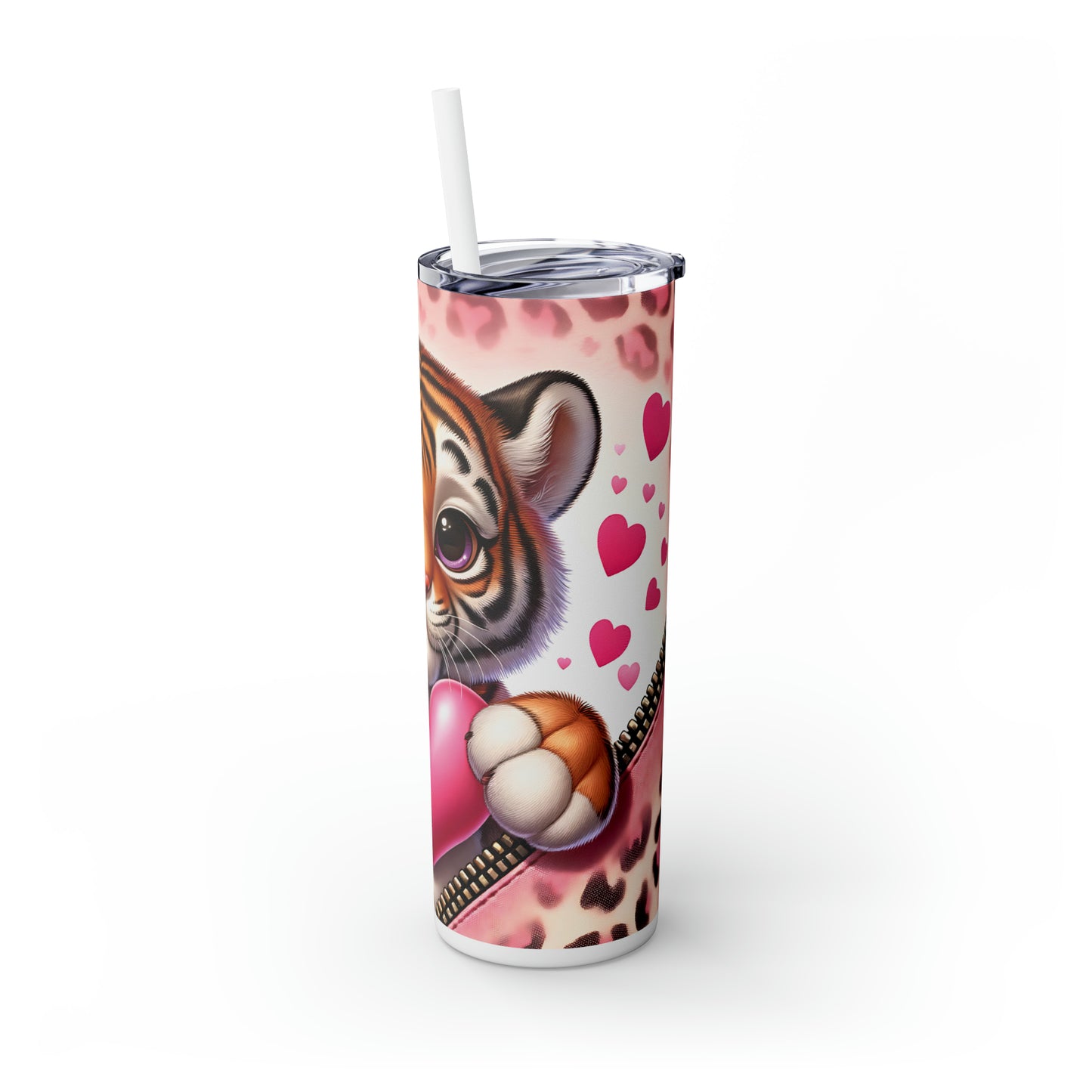 Skinny Tumbler with Straw, 20oz, Tiger, Valentines Day