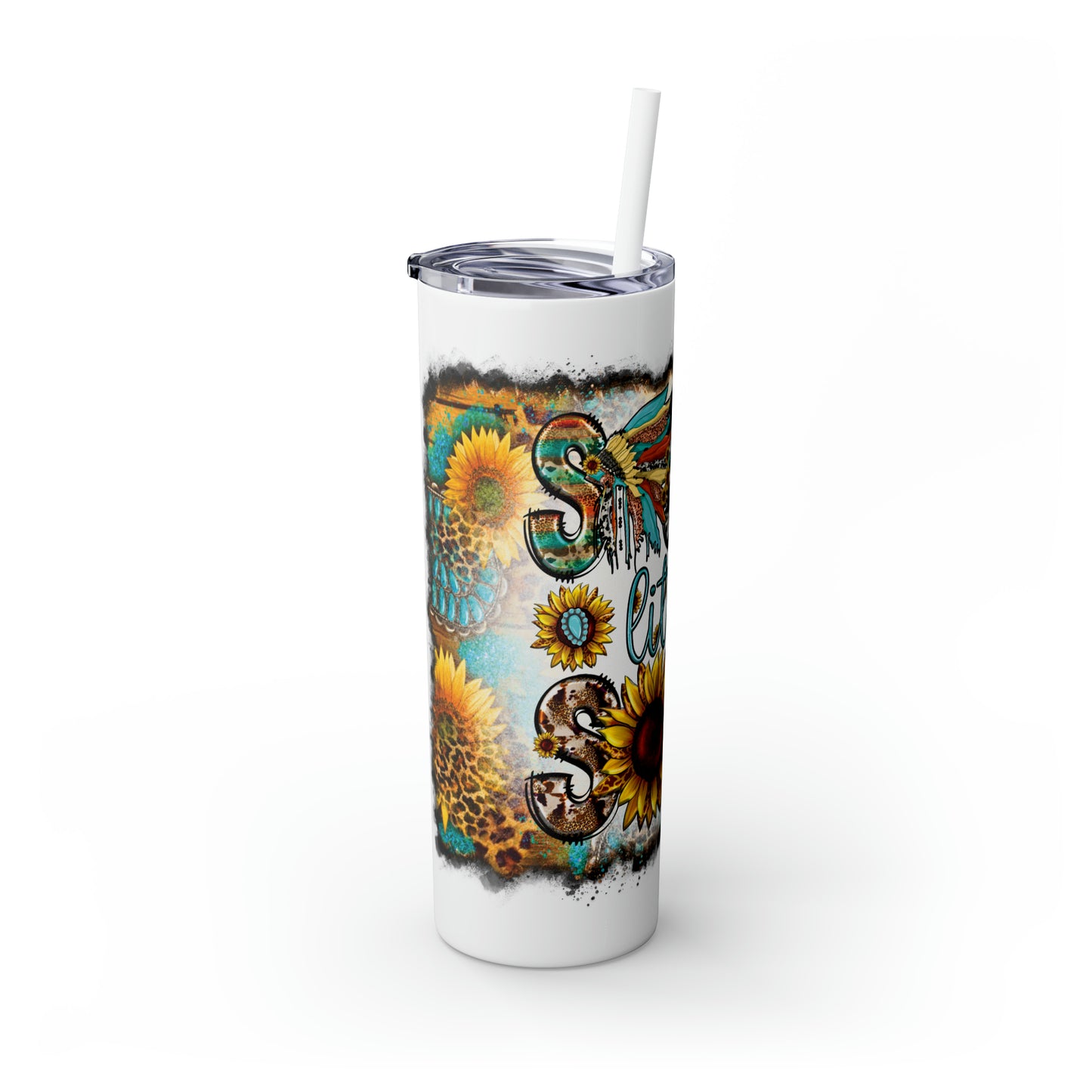 Skinny Tumbler with Straw, 20oz, Sunflowers, Western, Quote, Sassy Little Soul