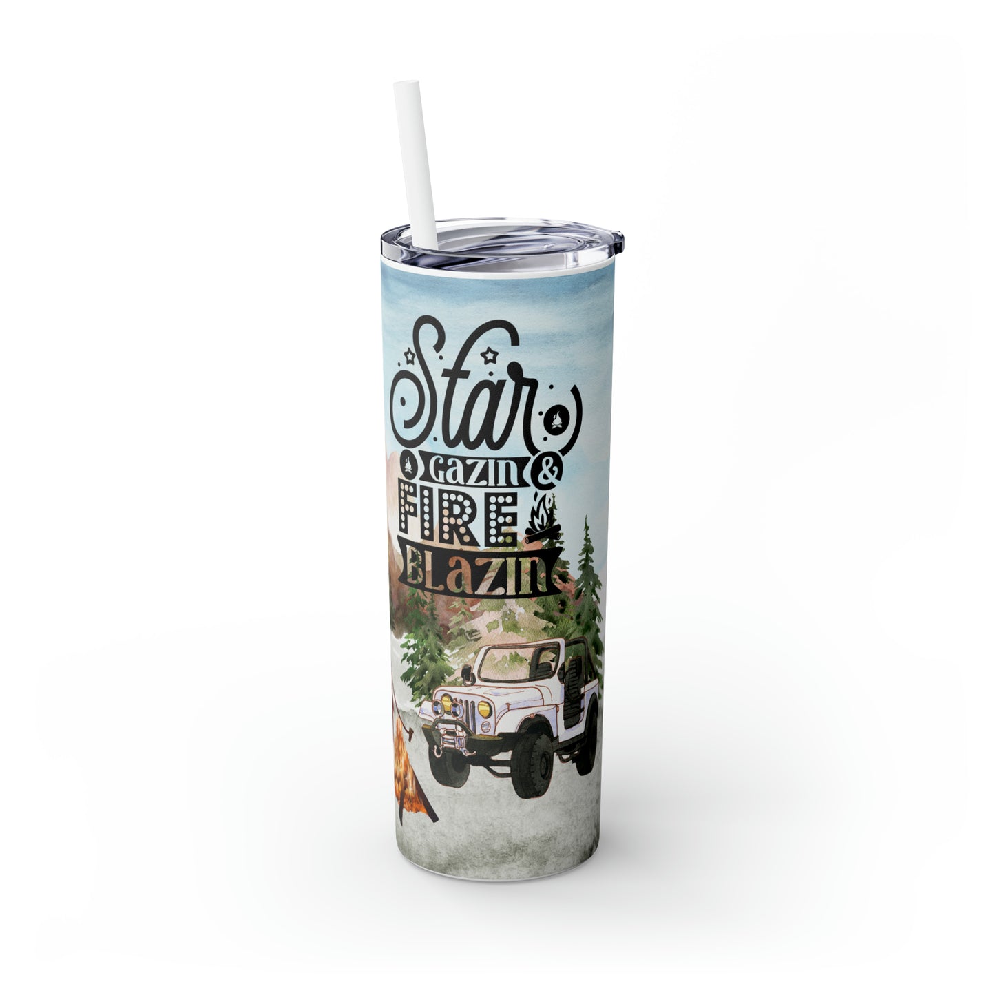 Skinny Tumbler with Straw, 20oz, Camping