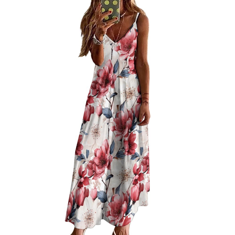 Floral Spaghetti Strap Ankle-Length Dress Long dress