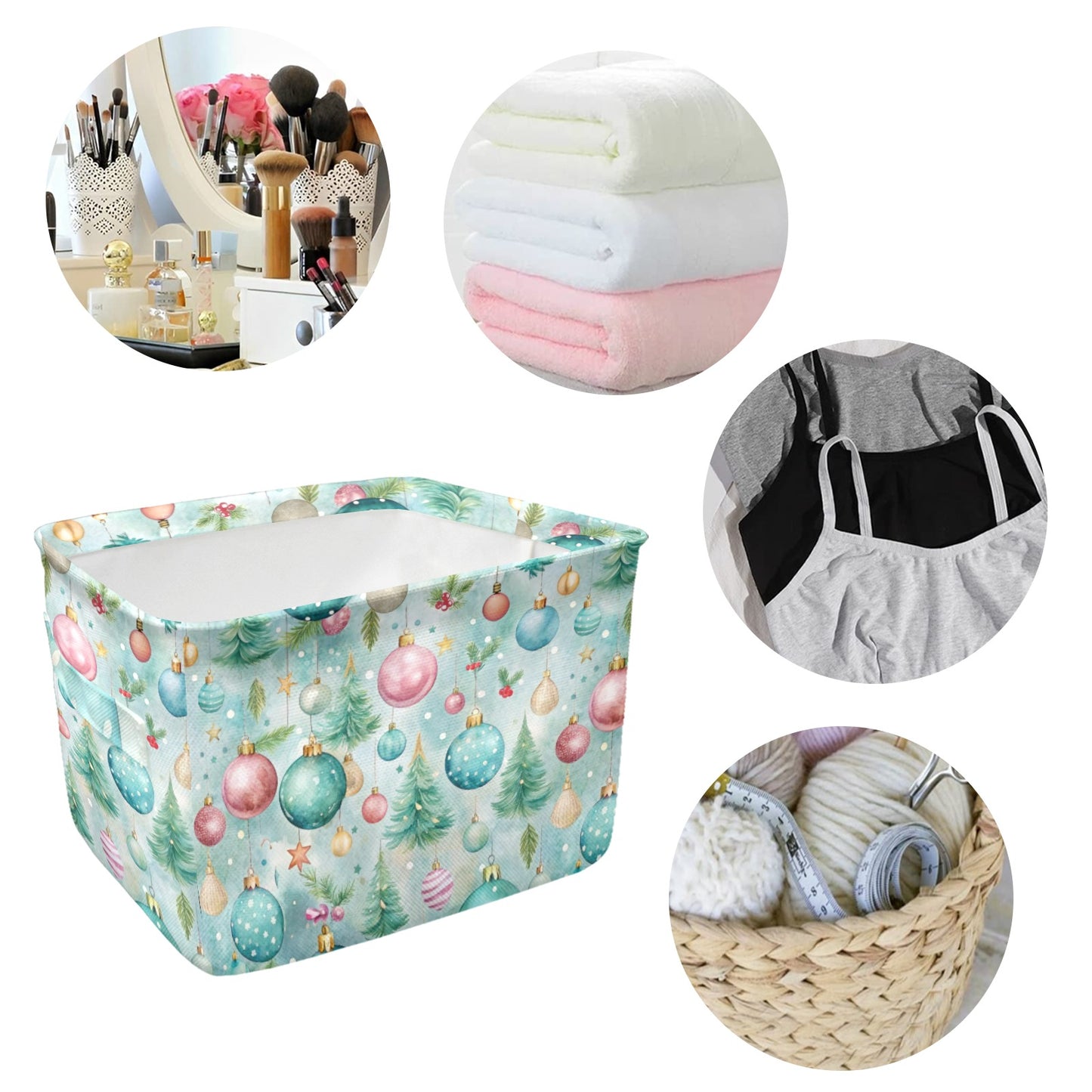 Christmas Baubles Fabric Storage Basket