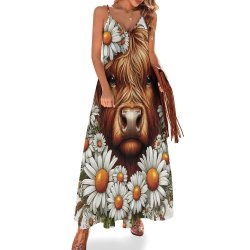 Highland Cow Spaghetti Strap Ankle-Length Dress Long dress