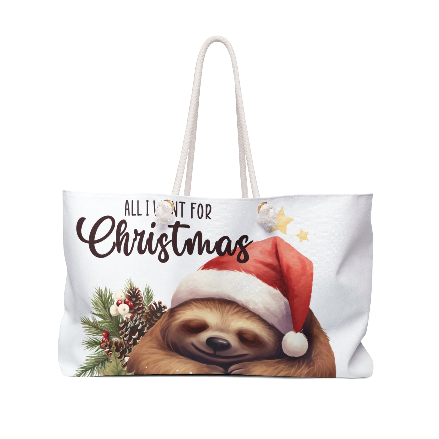 Personalised/Non-Personalised Weekender Bag, Sloth, Christmas, Large Weekender Bag, Beach Bag, Book Bag