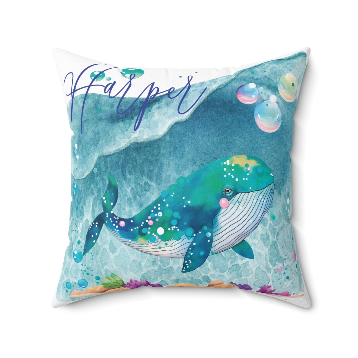 Personalised Polyester Square Cushion, Whale cushion