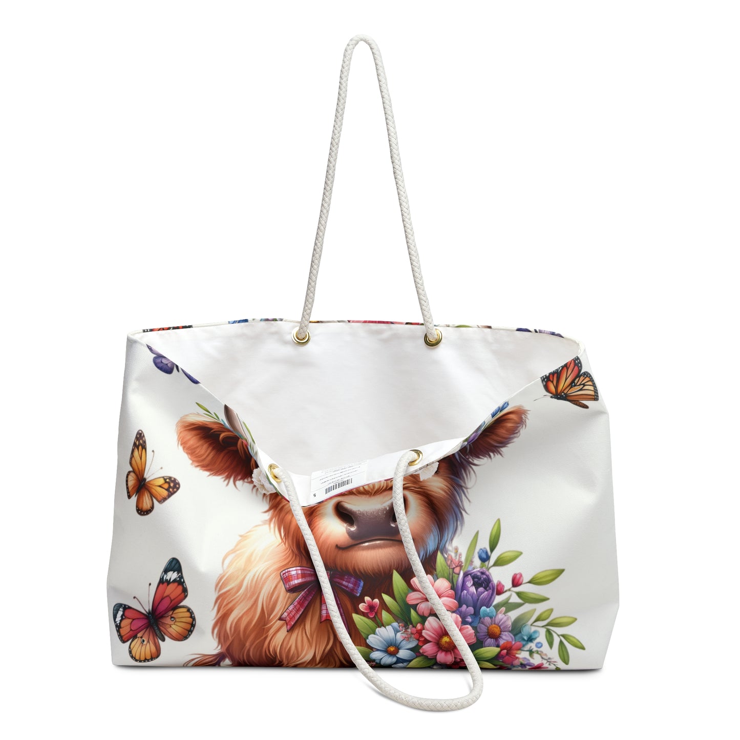 Personalised/Non-Personalised Weekender Bag, Highland Cow, Large Weekender Bag, Beach Bag, Book Bag