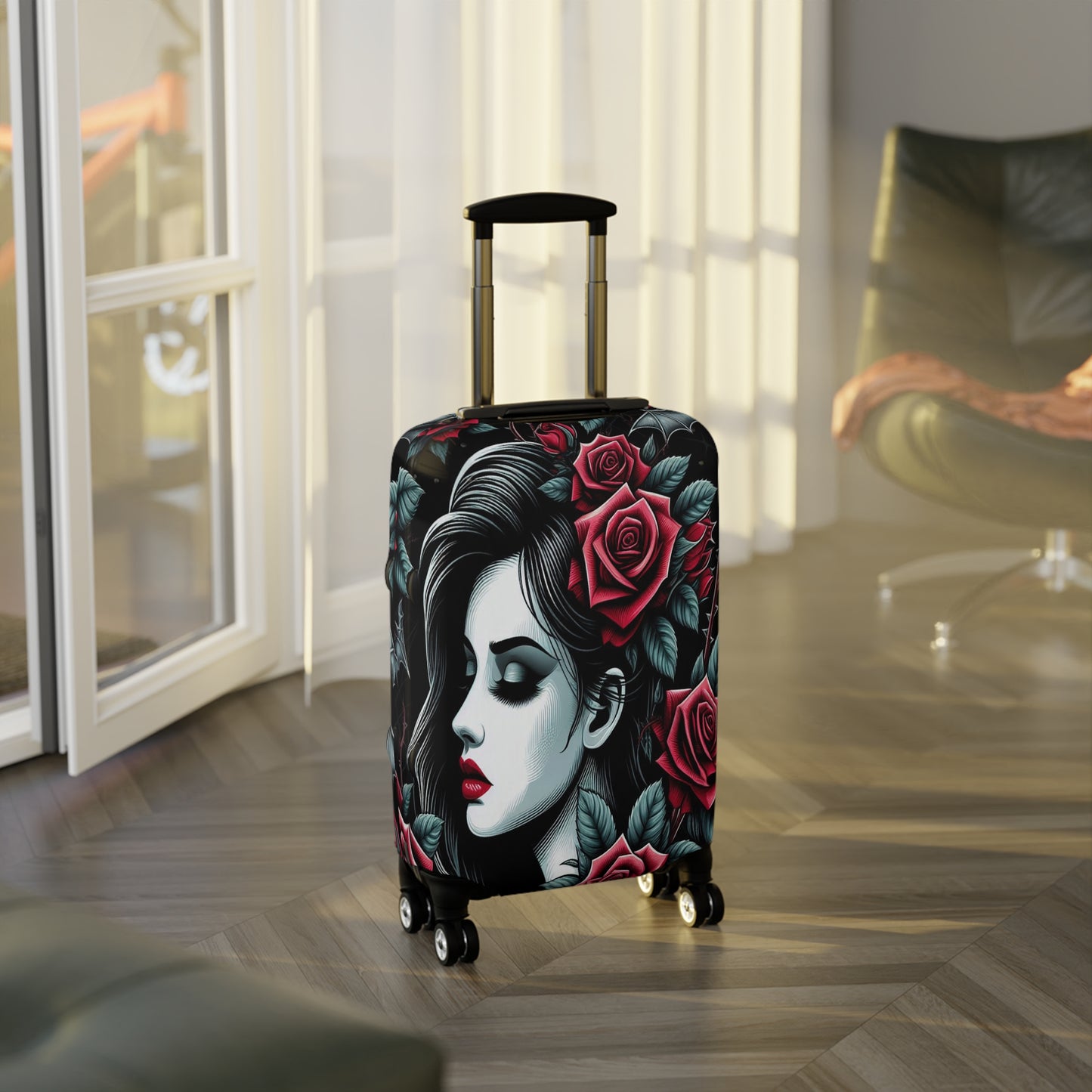 Luggage Cover, Black and Red Roses, awd-1686