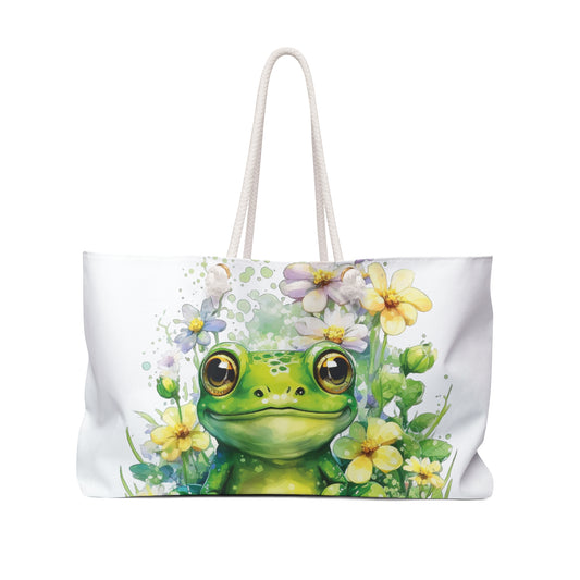 Personalised/Non-Personalised Weekender Bag, Frog, Large Weekender Bag, Beach Bag, Book Bag