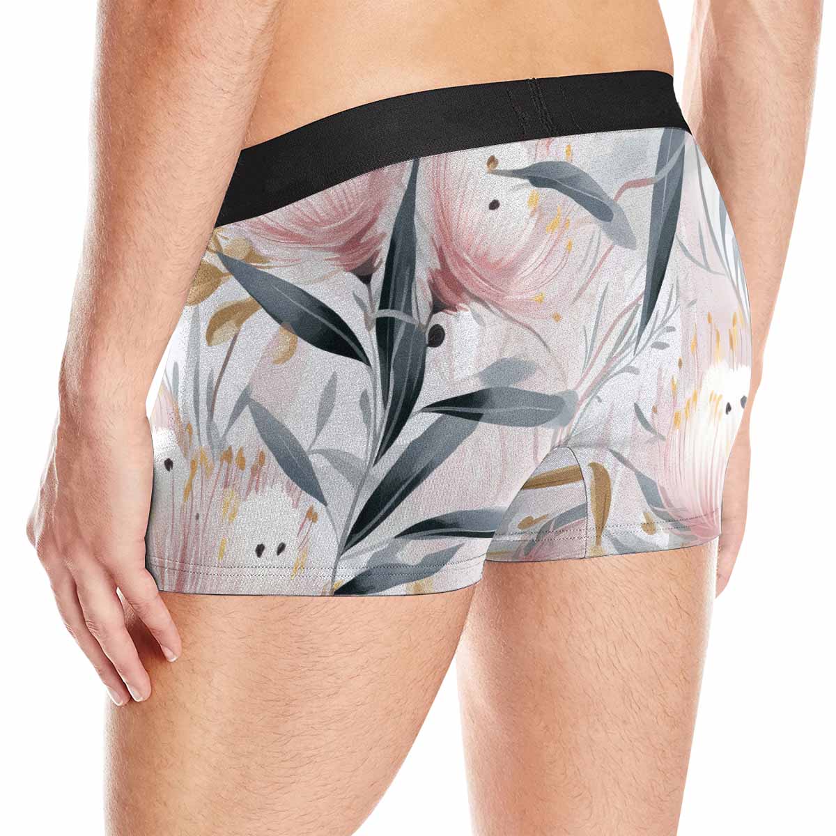 Australian Floral Pink & Grey  AUS Men's Boxer Briefs (Made In AUS)