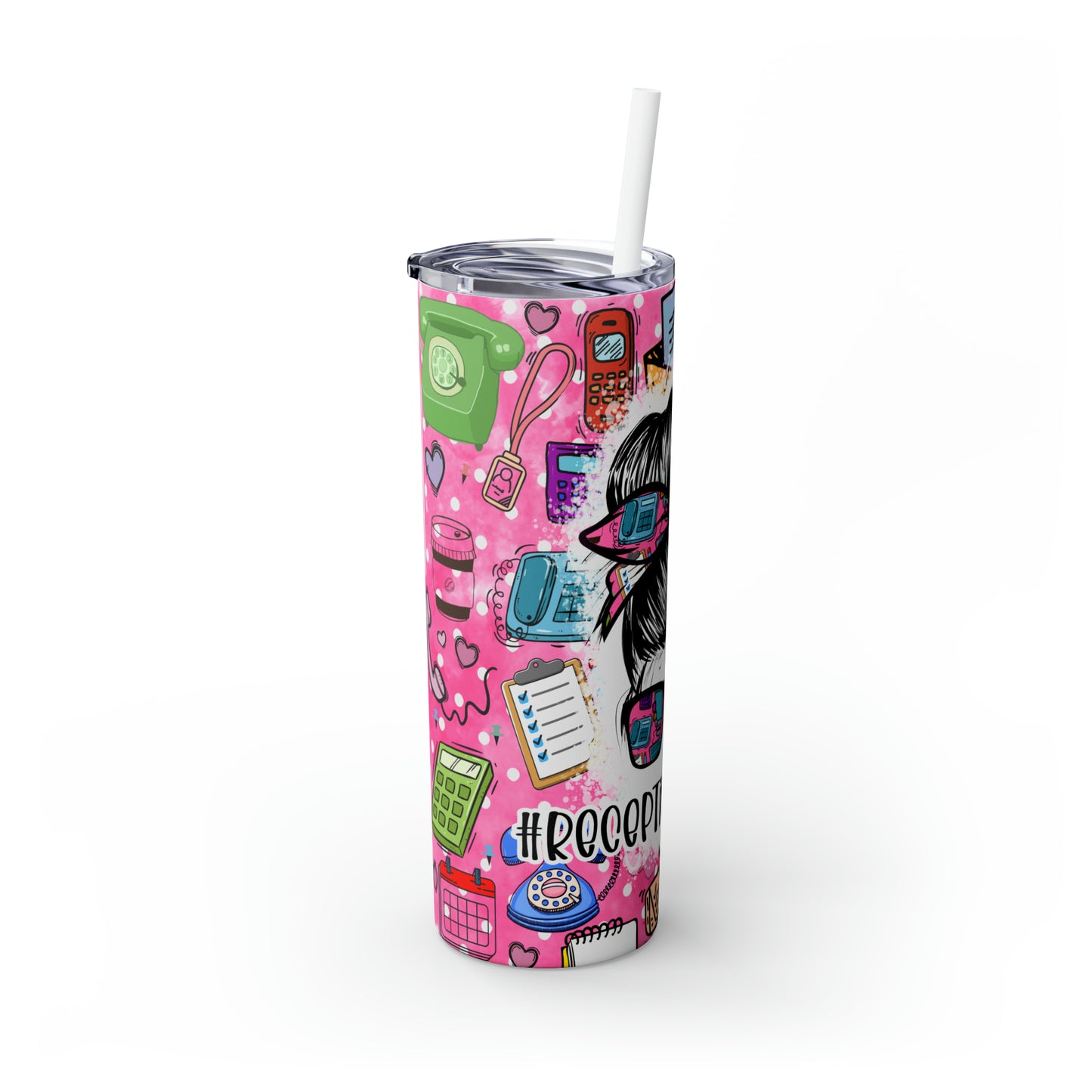 Skinny Tumbler with Straw, 20oz, Receptionist