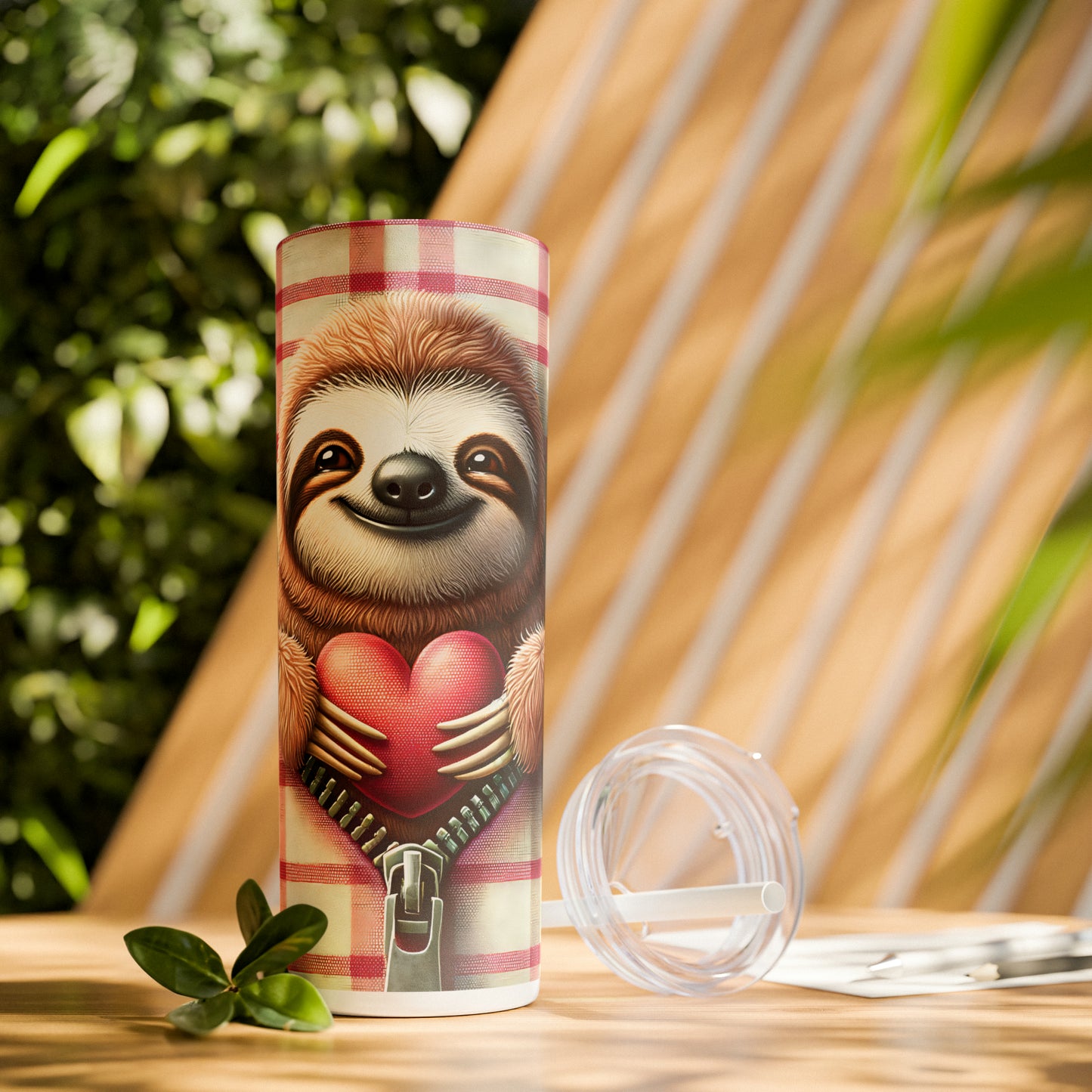 Skinny Tumbler with Straw, 20oz, Sloth, Valentines Day