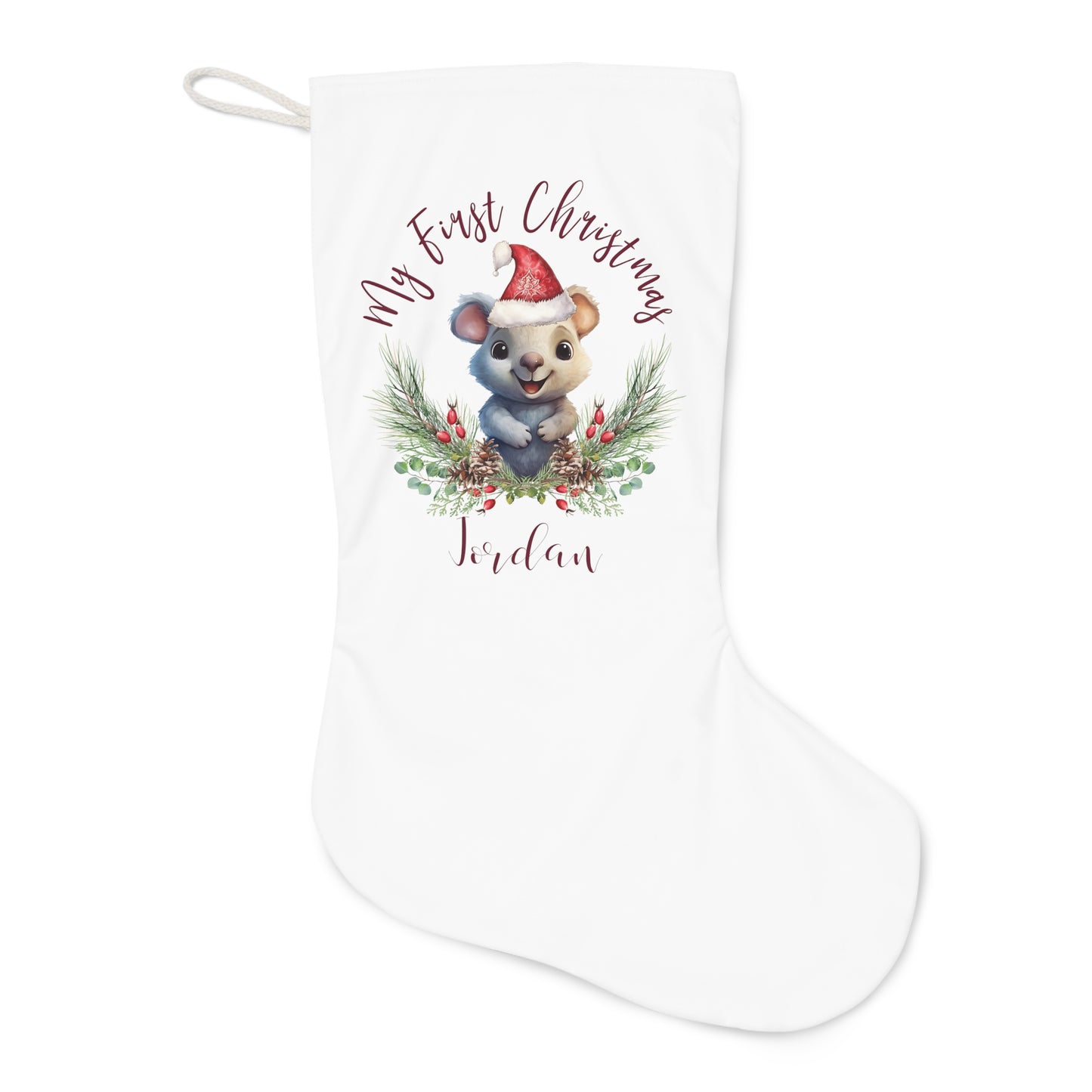 Personalised Santa Stocking, Australian Animals Poinsettia, Quoka