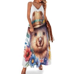 Australian Animals Wombat Spaghetti Strap Ankle-Length Dress Long dress