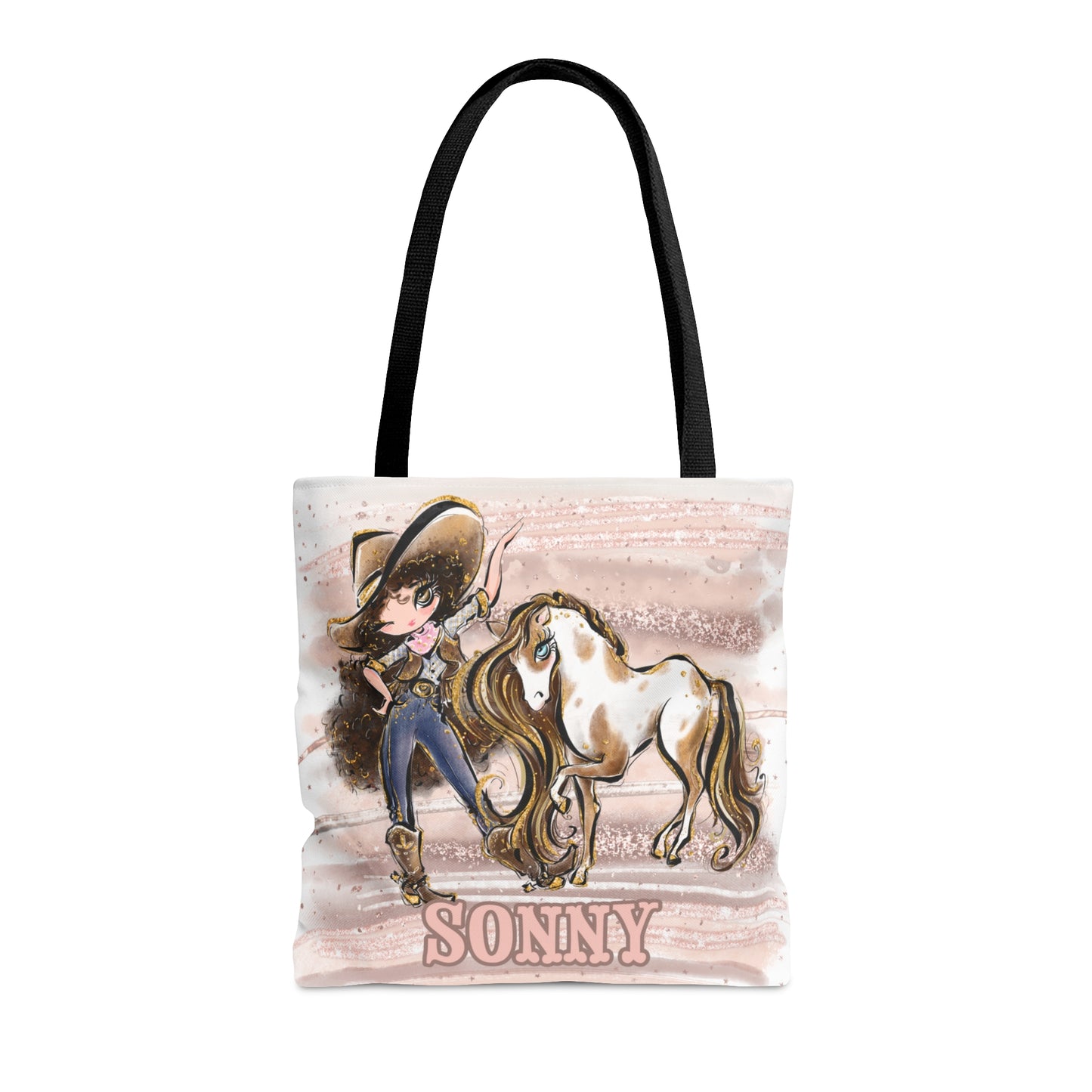 Personalised Tote Bag, Cowgirl & Horse, Brown Curly Hair, Blue Eyes, Tote bag