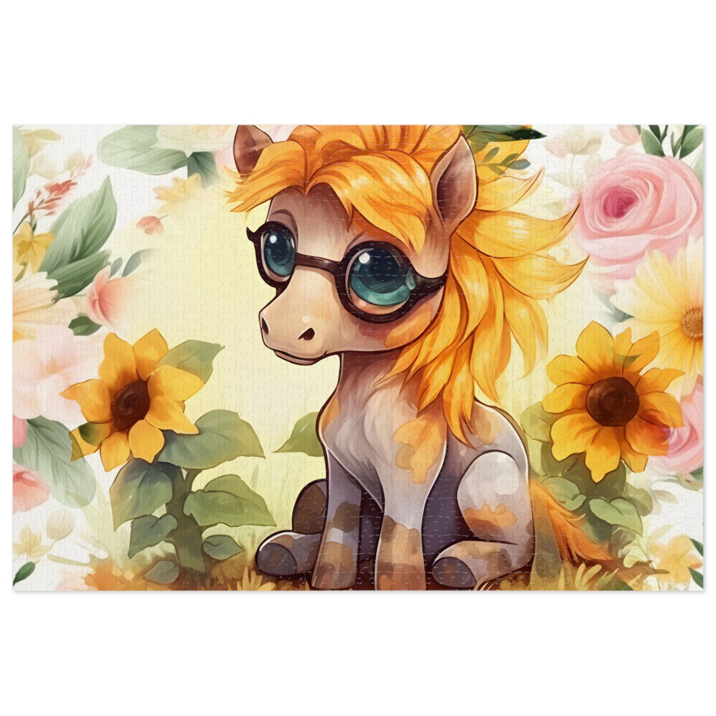 Puzzle, Donkey, Sunflowers, Personalised/Non-Personalised (30, 110, 252, 500,1000-Piece) awd-656