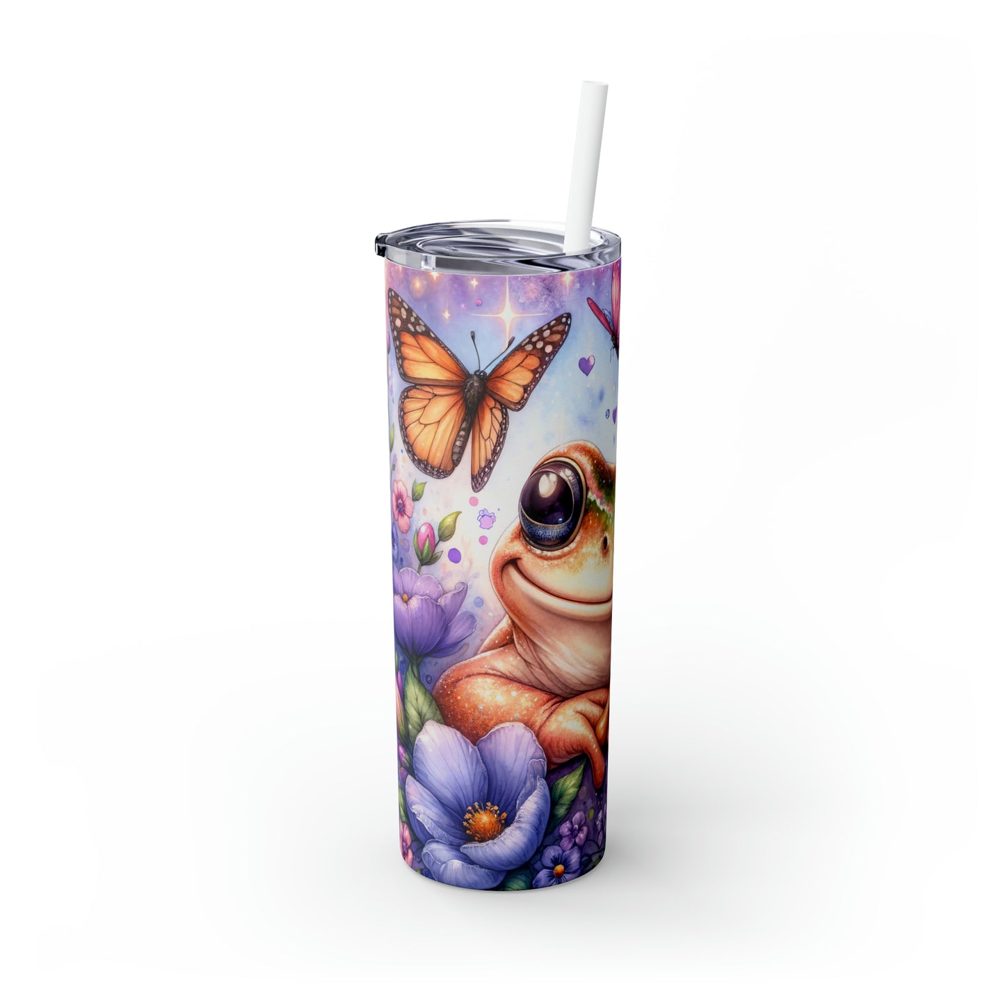 Skinny Tumbler with Straw, 20oz, Floral & Frog, awd-412