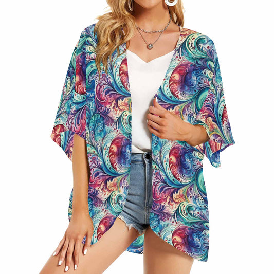 Rainbow Paisley Women's Kimono Chiffon Cover Up