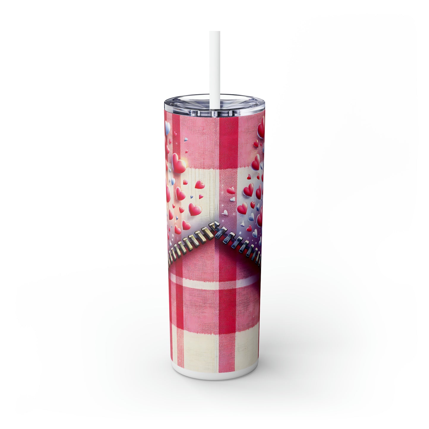 Skinny Tumbler with Straw, 20oz, Penguin, Valentines Day