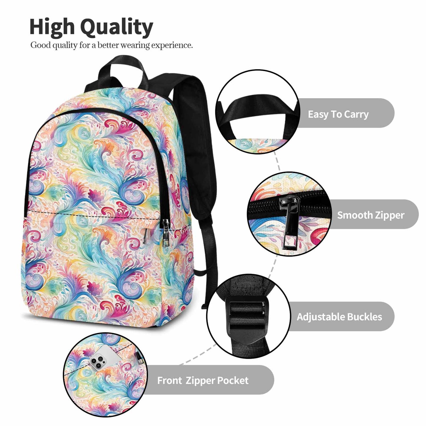 Pastel Rainbow Paisley  Adult Casual Backpack