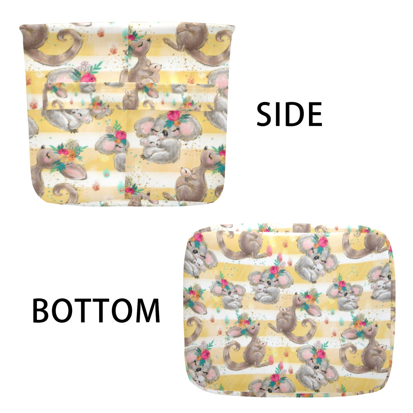 Australian Animals Koala, Kangaroo Candy Strip Fabric Storage Basket