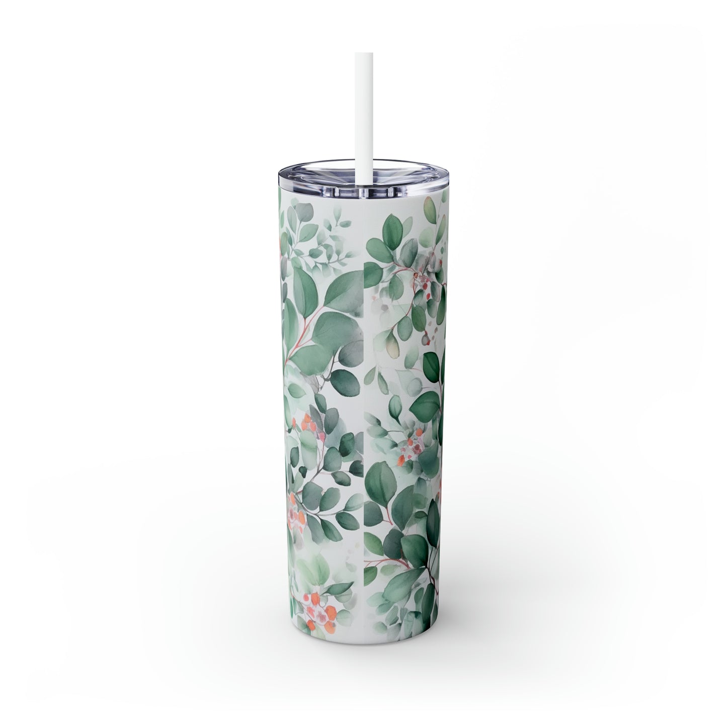 Skinny Tumbler with Straw, 20oz, Eucalyptus Leaves, awd-344