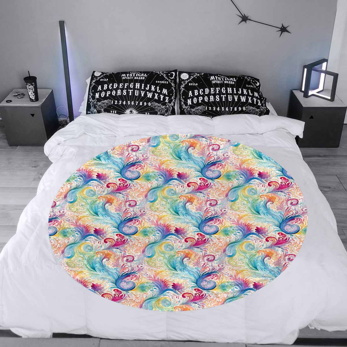 Pastel Rainbow Paisley  Circular Micro Fleece Blanket 47"