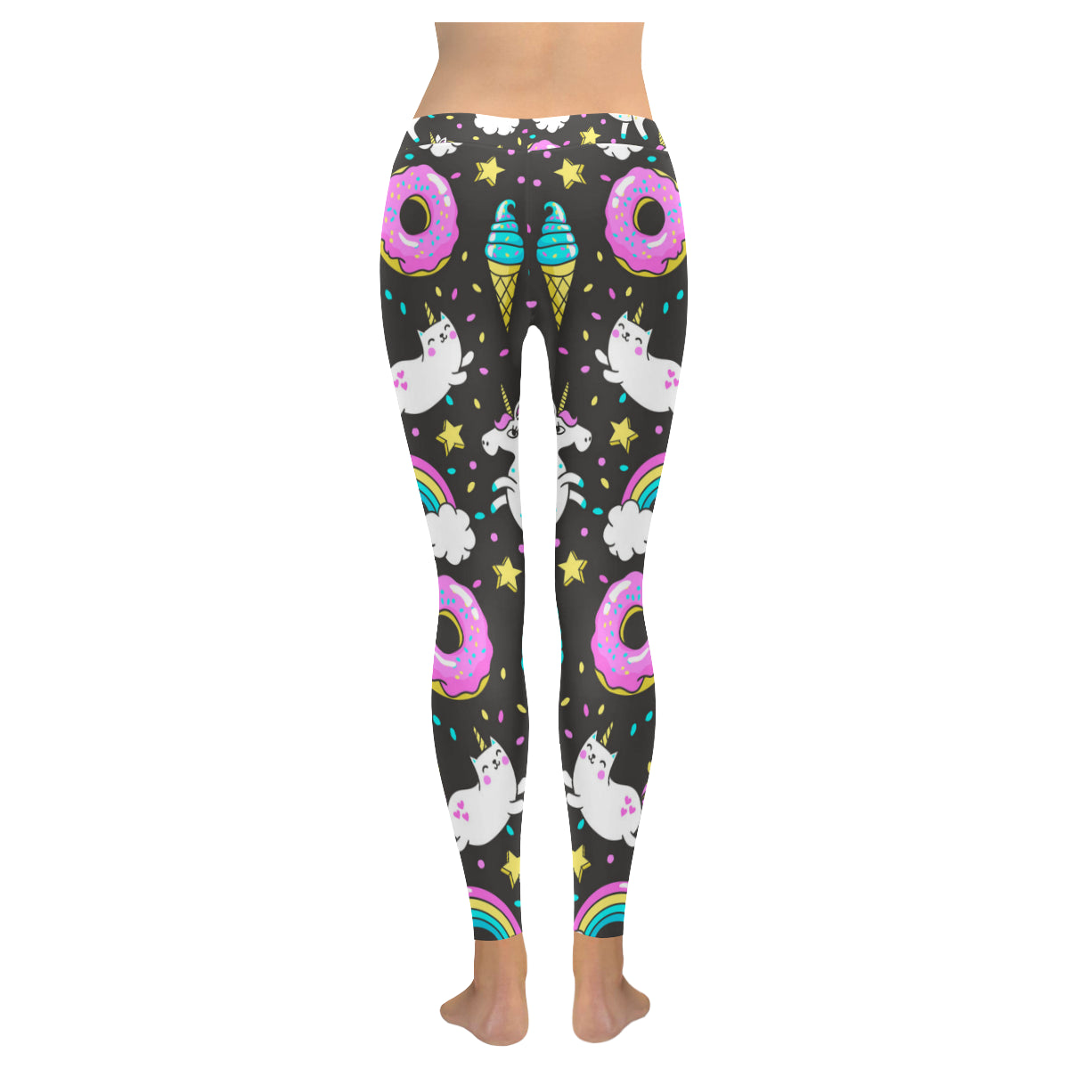 Seamless Pattern with Unicorns Donuts Rainbow Women's Low Rise Leggings (Invisible Stitch)