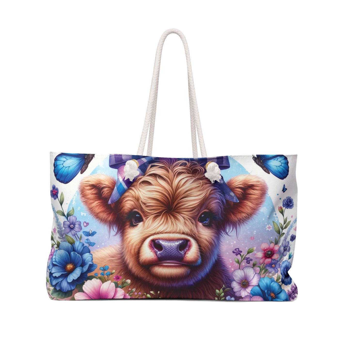 Personalised/Non-Personalised Weekender Bag, Highland Cow, Large Weekender Bag, Beach Bag, Book Bag