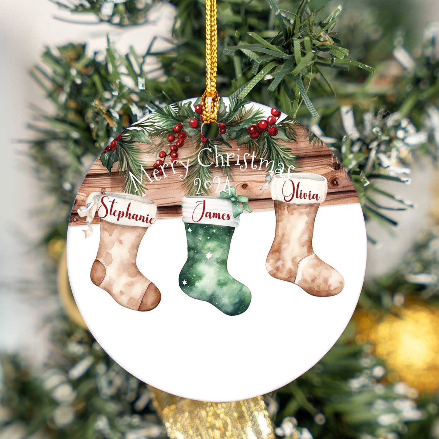 Personalised Stockings Christmas Ceramic Ornament